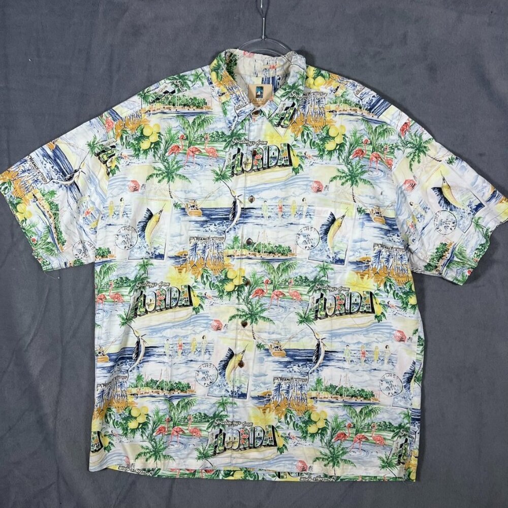 Kahala Florida Postcard Short Sleeve Hawaiian Shirt, Size XXL